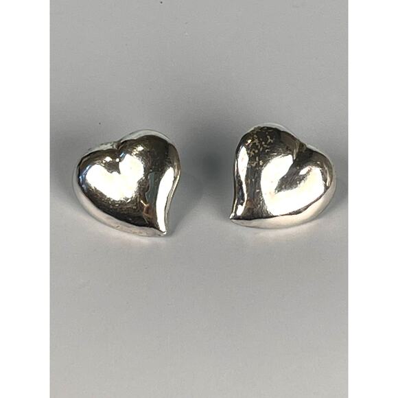 None and/or Unknown Jewelry - Vintage 925 Sterling Silver Large Heart Pierced Stud Earrings